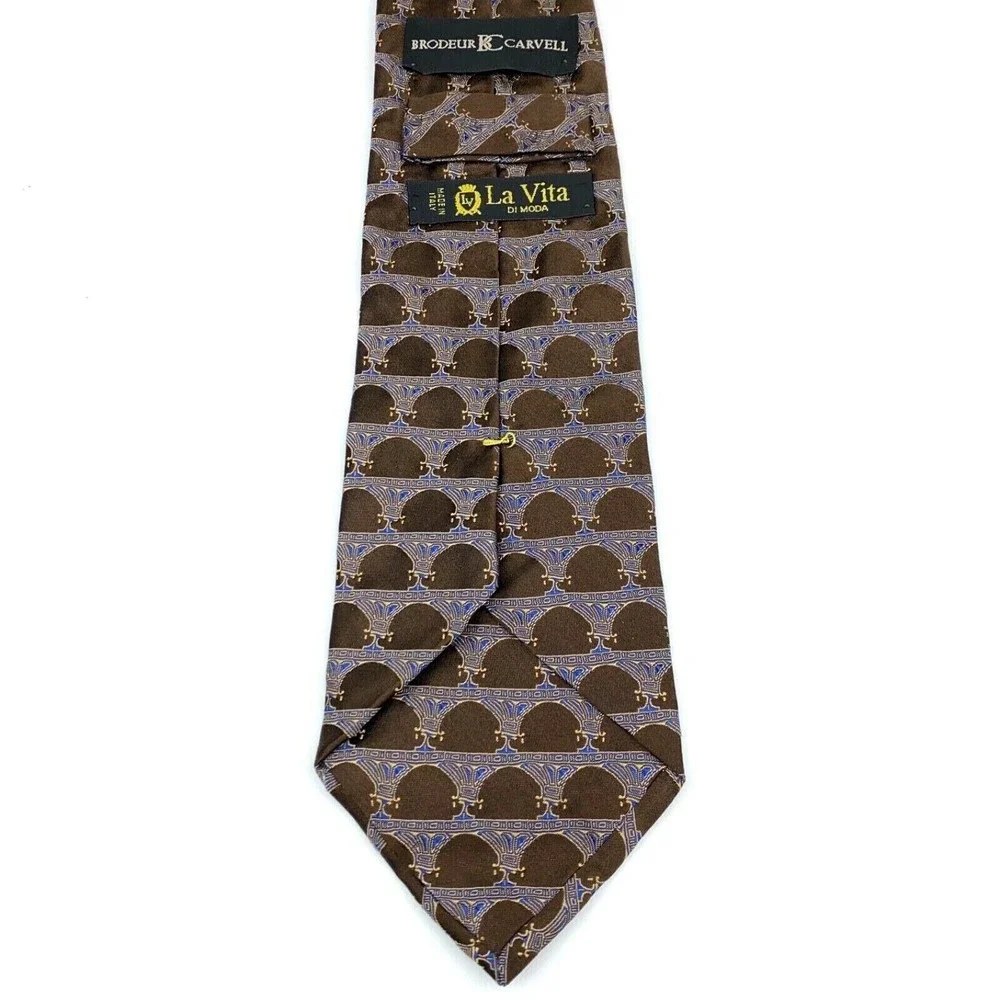 Brodeur Carvell La Vita Di Moda Tie Brown Blue 100% Silk Made in Italy Necktie